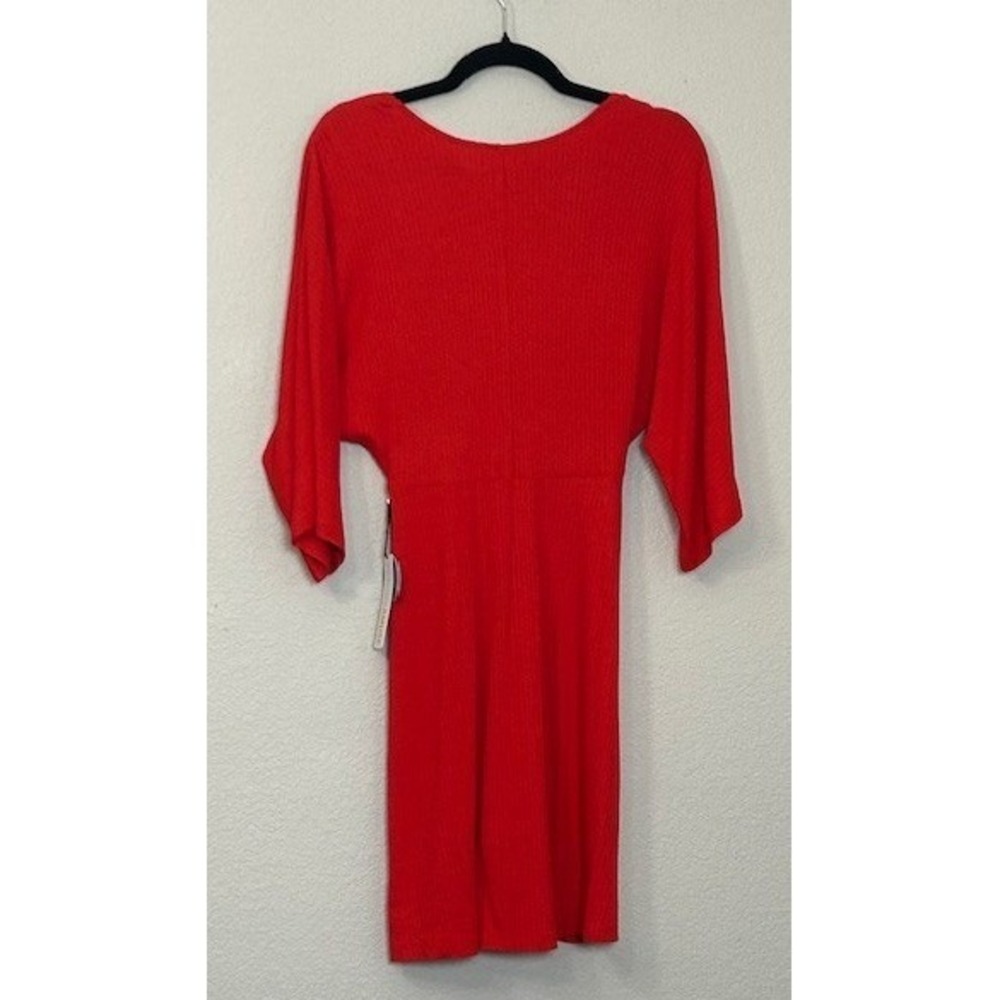 NWT Amuse Society Womens S Red Ribbed V-Neck Mini Dress Dolman Sleeves Romantic - Picture 2 of 14